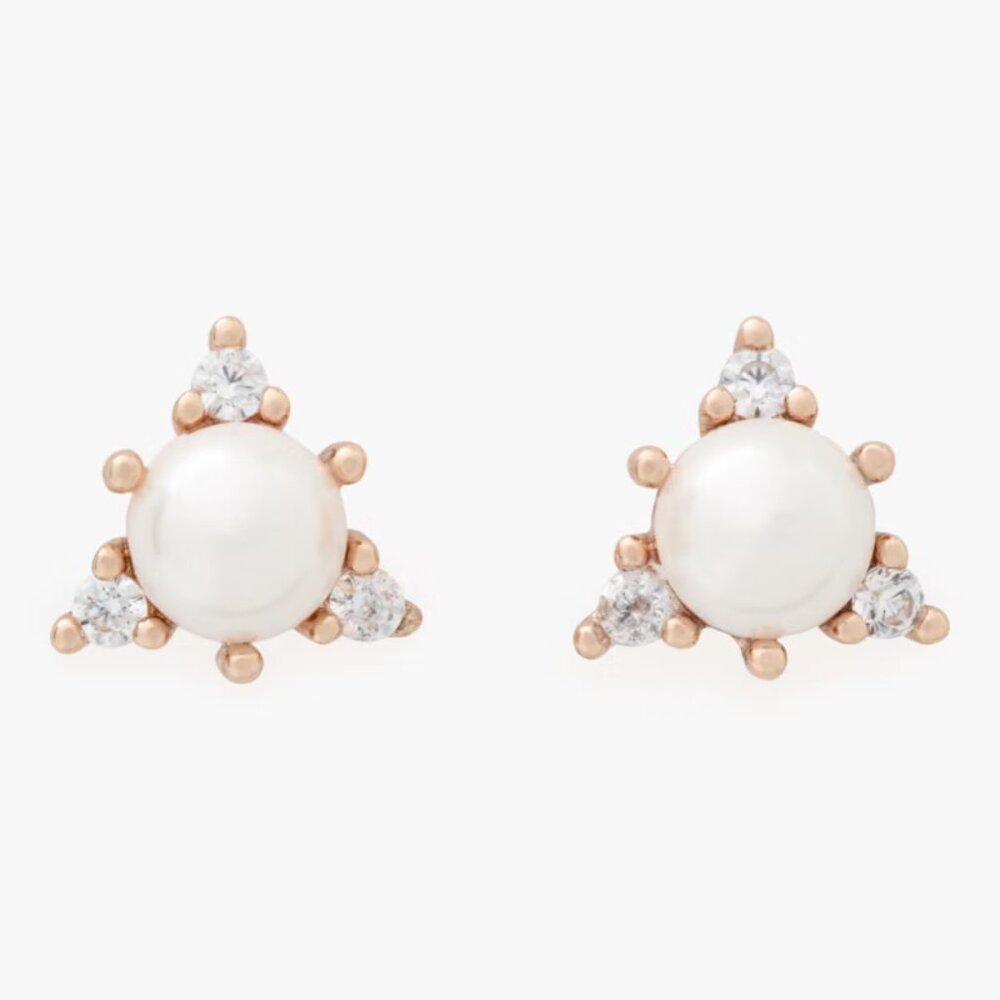 NWT KATE SPADE ♠️ You're A Gem Triangle Clear Rose Gold Studs Pearl earrings NEW